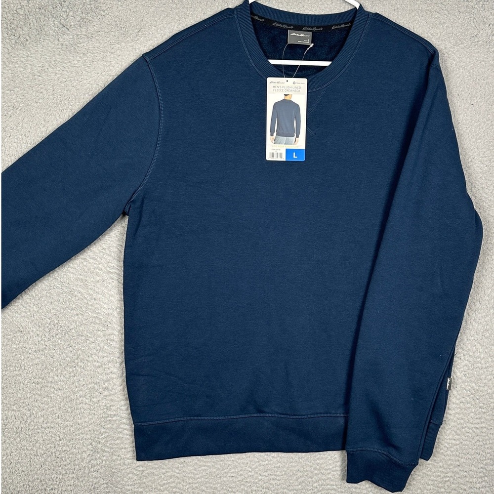 NEW Eddie Bauer Sweatshirt Mens Large Plush-Lined Fleece Crewneck Blue Pullover